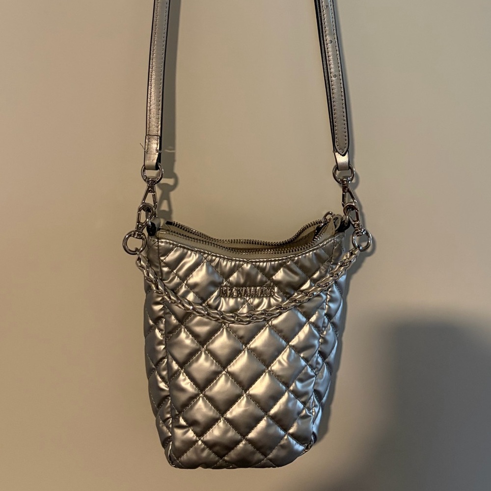 Silver Quilted Crossbody Bag